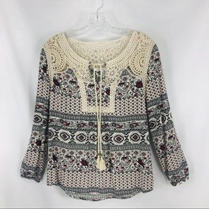 Daniel Rainn Boho Crochet Lace Detail Top